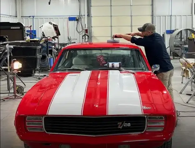 Red Chevrolet 88 camaro red white stripes