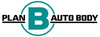 Official Plan B Auto Body logo featuring a large teal letter B inside a circle, flanked by bold black text on a white background.